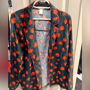 Elegant Black Blazer with Red Floral Design